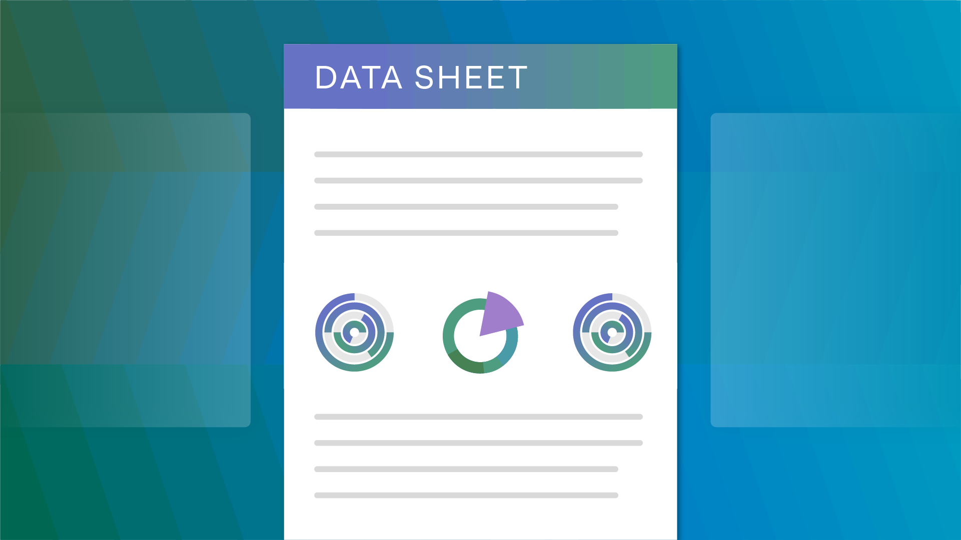 White document icon with "Resource Data Sheet" written on it and some generic pie graphs on a multi gradient blue background
