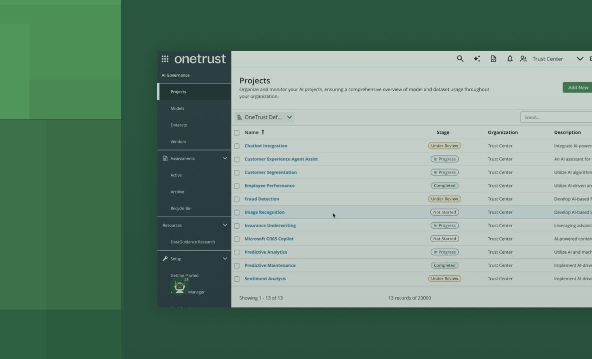 screenshot of onetrust privacy platform
